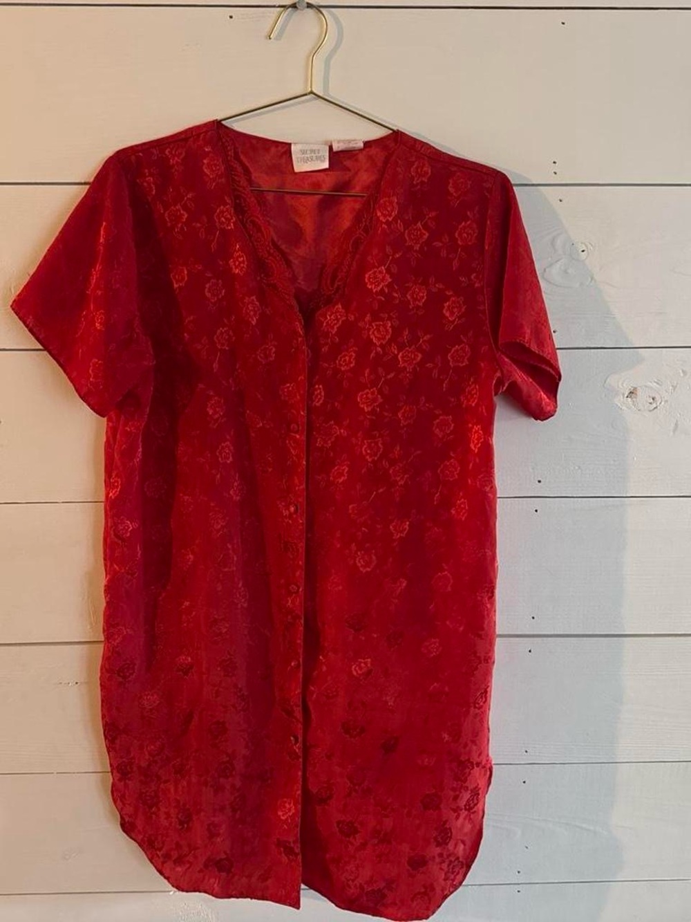 Secret Treasures Red Floral Button-Front Chemise